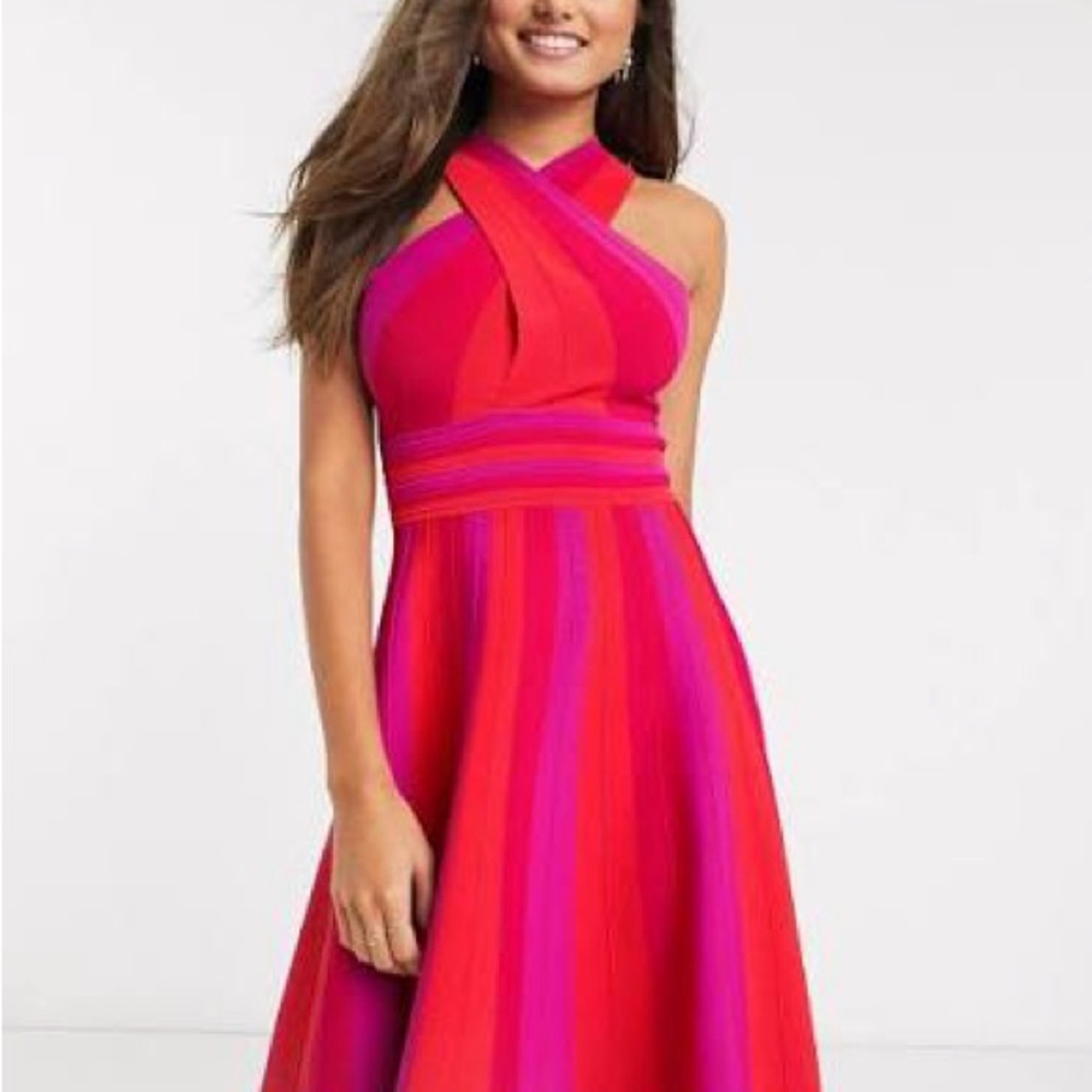 Ted Baker Strapless Red and Pink Dress